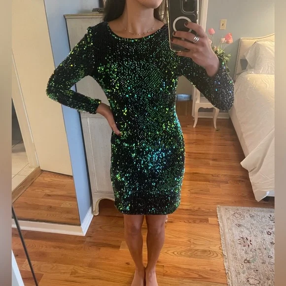slim fit dress slacks Green Sequin Halterneck Plunge Top main image 1